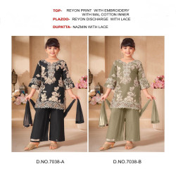 Girls' Embroidered Rayon Palazzo Suit Set with Nazmin Dupatta